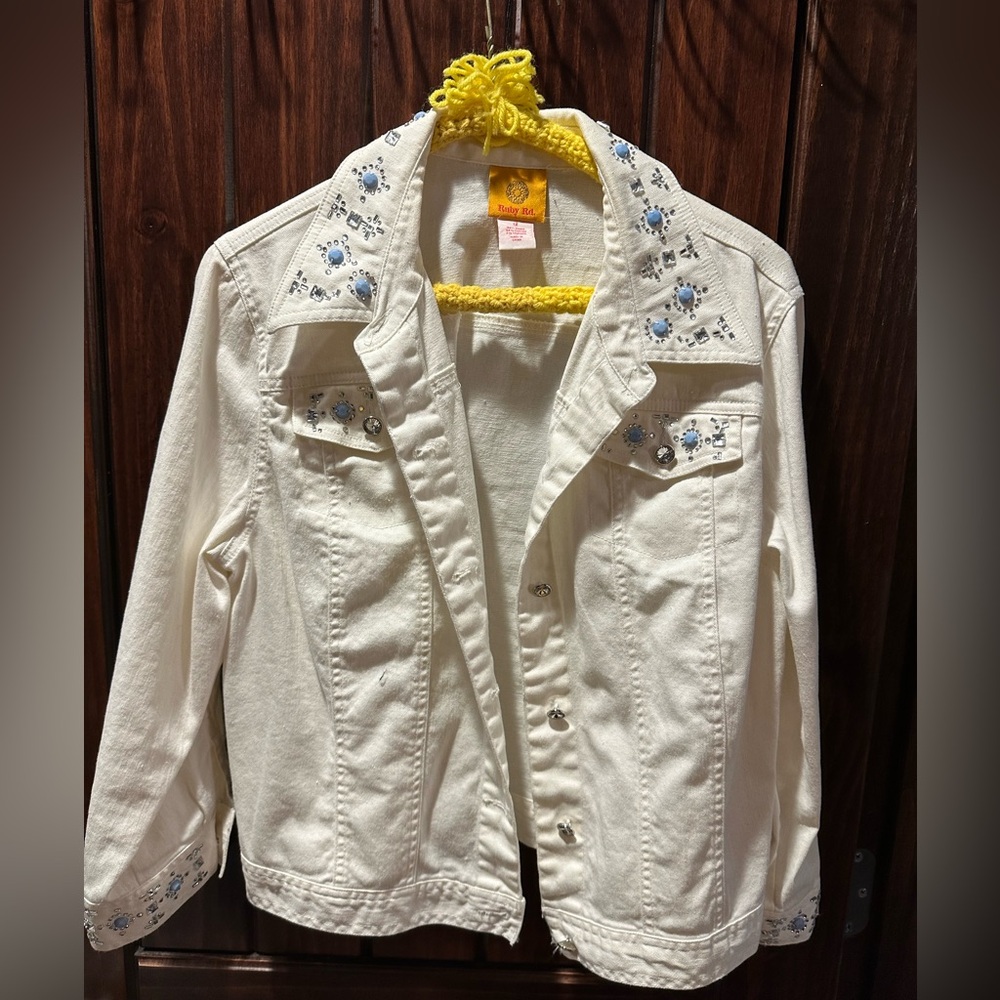 Embroidered White Denim Jacket